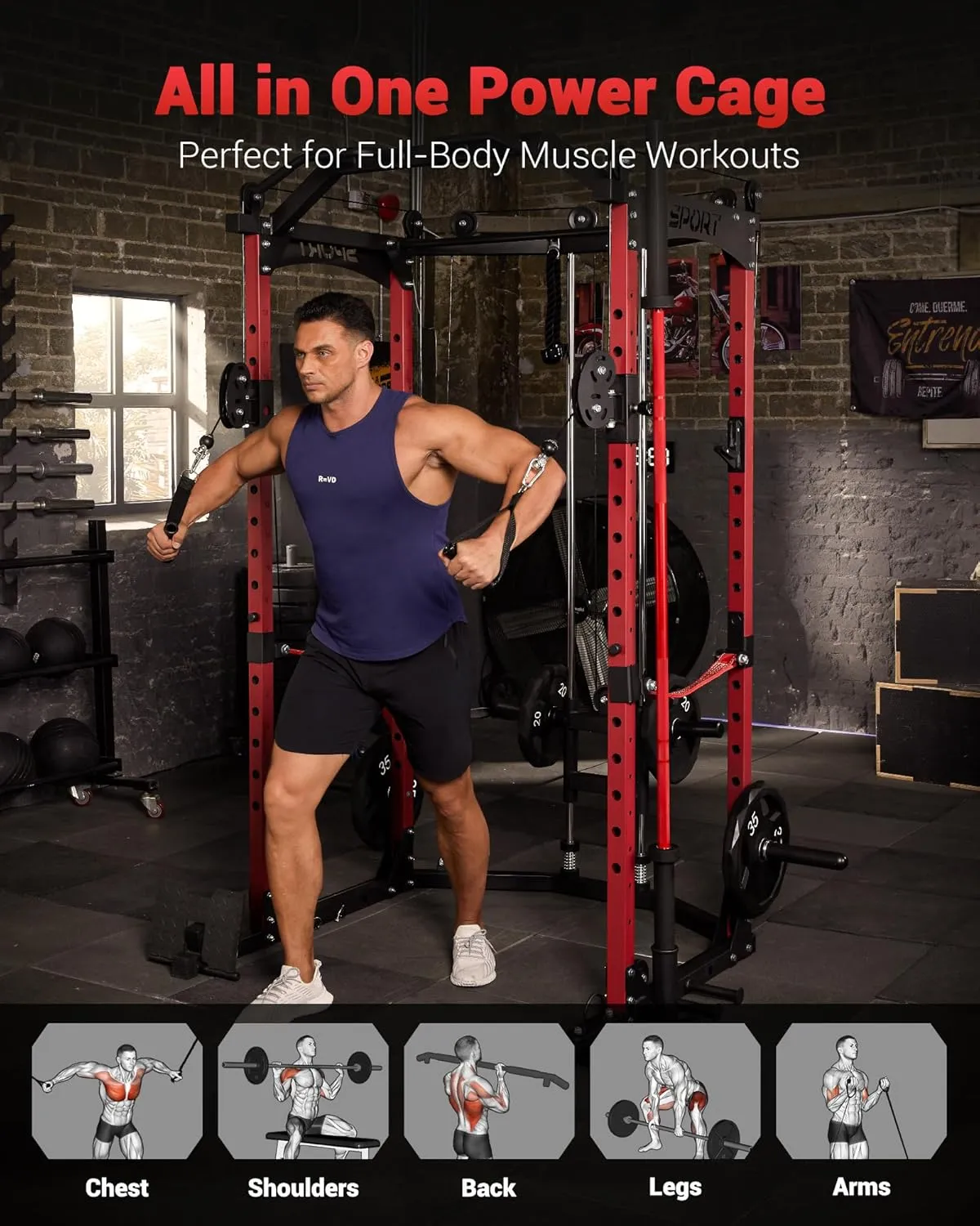 Power Cage, Multi-Functional Power Racks for Home Gym with Cable Crossover System, 1600LBS Weight Capacity Fitness Squat Rack for Strength Workout with More Training Attachment