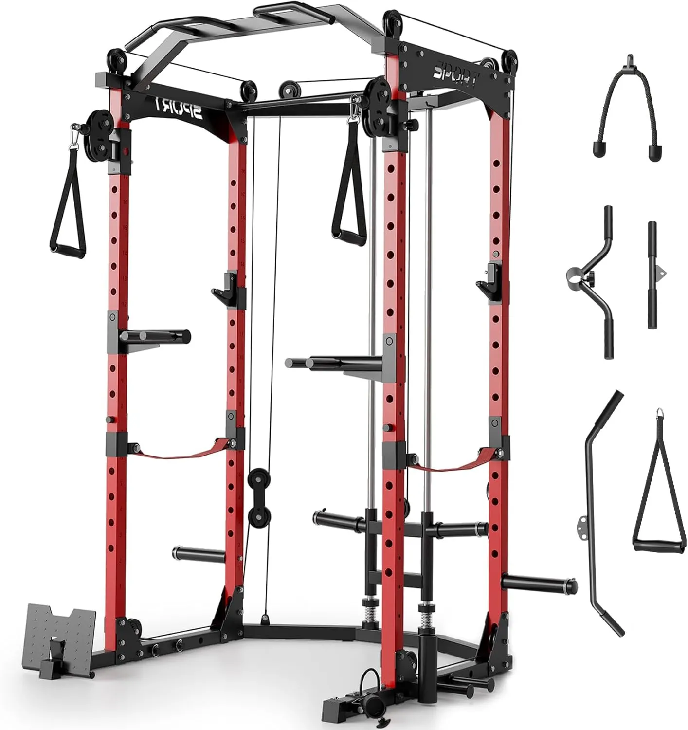 Power Cage,2000LBS Adjustable Multi-Functional Power Racks, Dual Pulley Cable System, Squat Rack for Strength Fitness, with More Training Attachment for Home Gym