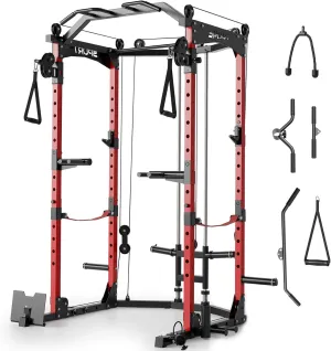 Power Cage,2000LBS Adjustable Multi-Functional Power Racks, Dual Pulley Cable System, Squat Rack for Strength Fitness, with More Training Attachment for Home Gym