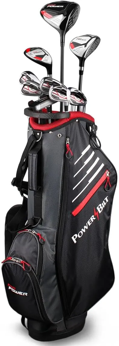 Powerbilt Pro Power Men’s Complete Graphite Golf Club Package Set, Right and Left Handed Includes Driver, Fairway, Hybrid, 6-PW, Mallet Putter, Stand Bag, 3 Headcovers