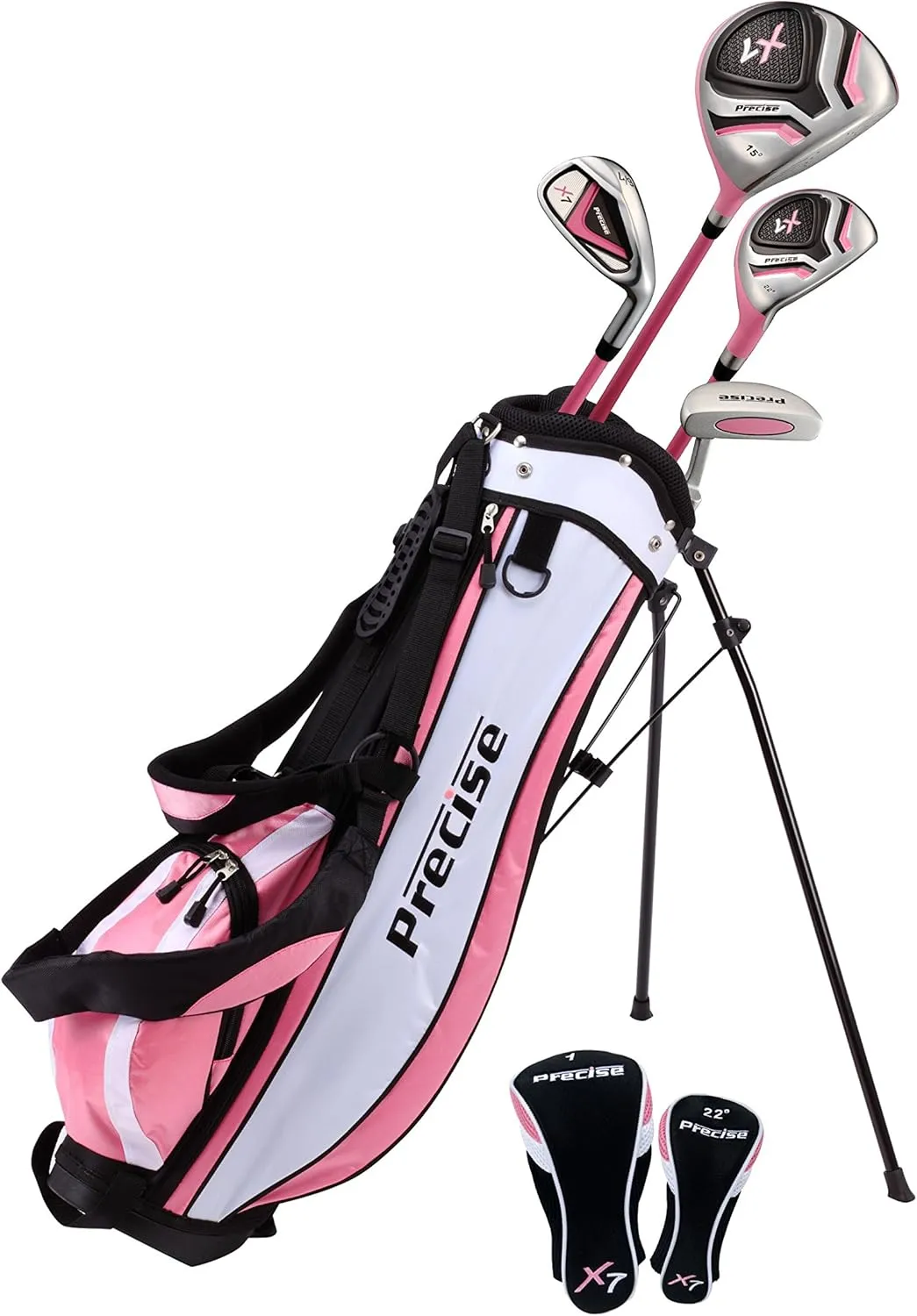 Precise X7 Kids Golf Clubs Set for Ages 3-5, 6-8, 9-12 | Right/Left Hand Girls & Boys Golf Clubs with Lightweight Graphite Shafts, Hybrid & Stand Bag for 3'0" to 5'0" Height