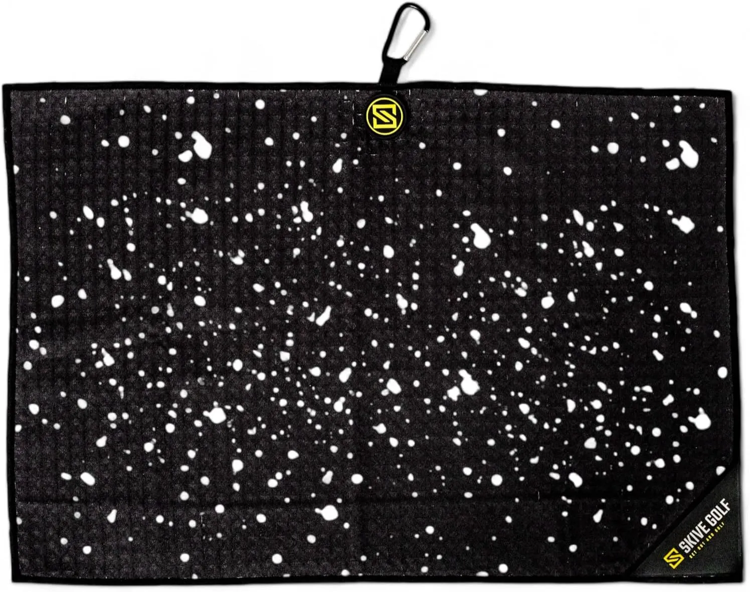 Premium Magnetic Golf Towel | Super Strong Magnet | Absorbent Microfiber Waffle Design | Built-in Silicone Brush | Golf Towels for Golf Bags (Black w/White Drip)