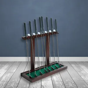 Premium Wooden Club Display Rack | 14 Club Capacity | Perfect for Golf Simulators | Solid Hardwood Cherry Finish | Golf Ball Rack Included