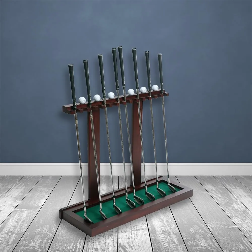 Premium Wooden Club Display Rack | 14 Club Capacity | Perfect for Golf Simulators | Solid Hardwood Cherry Finish | Golf Ball Rack Included