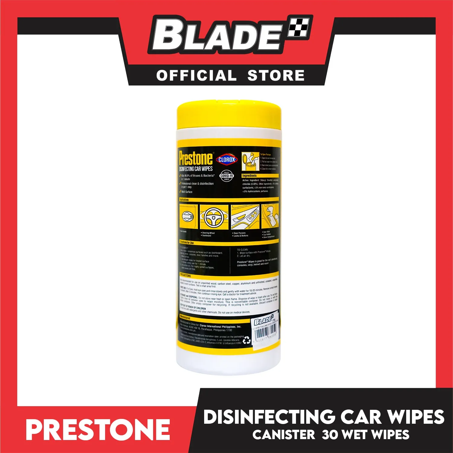 Prestone Disinfecting Car Wipes Canister 30pcs (Fresh Scent)
