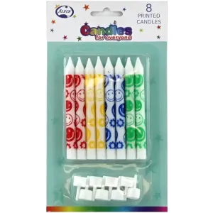 Printed Smiles Candles with Holders 8pk Assorted Colours