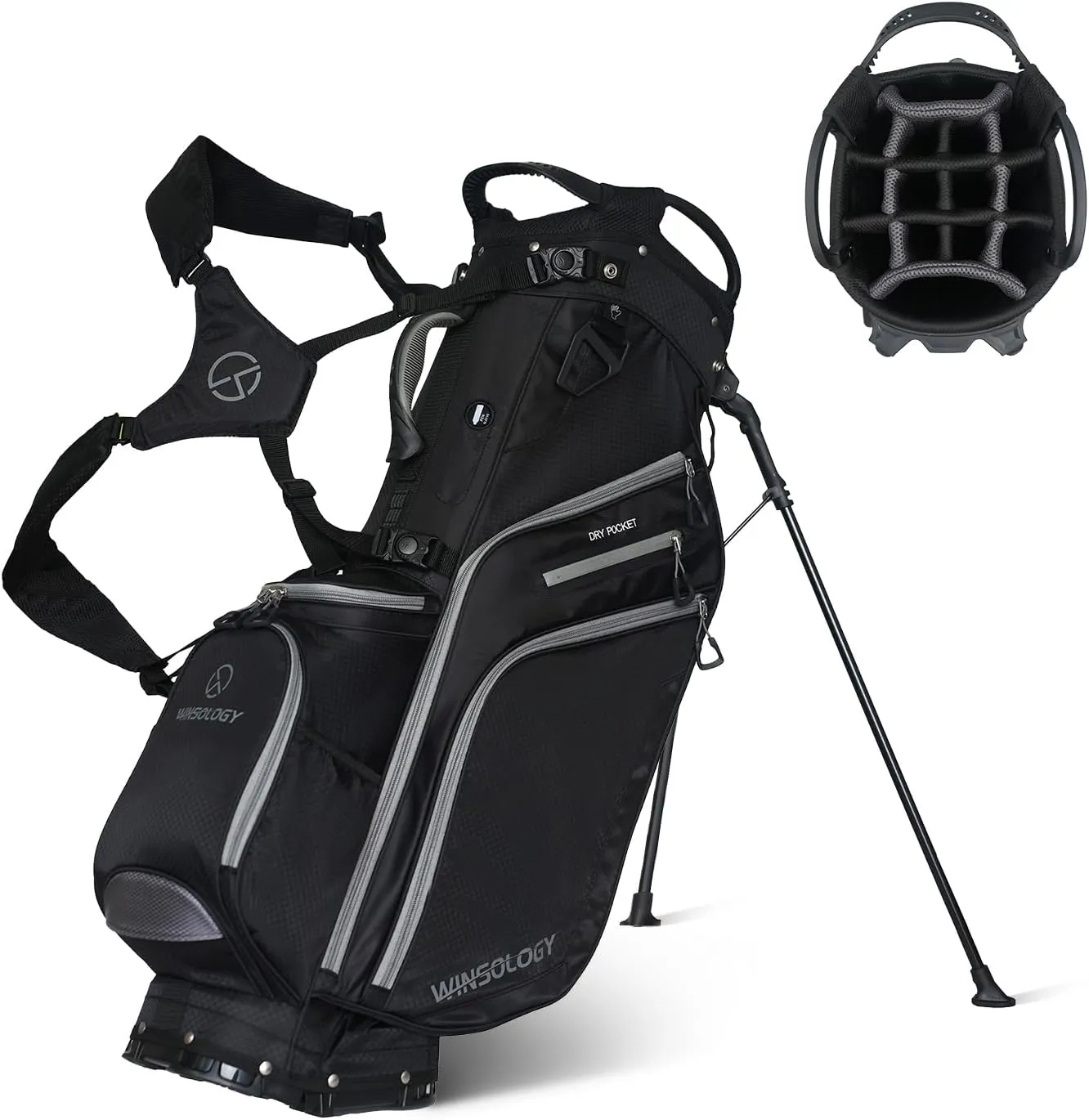 Pro Golf Stand Bag, 14 Way Top with Full Length Dividers, Lightweight Carry Bag with Dual Straps, Ergonomic Back Support, 10 Pockets with Cooler & Waterproof Pocket, for Men and Women