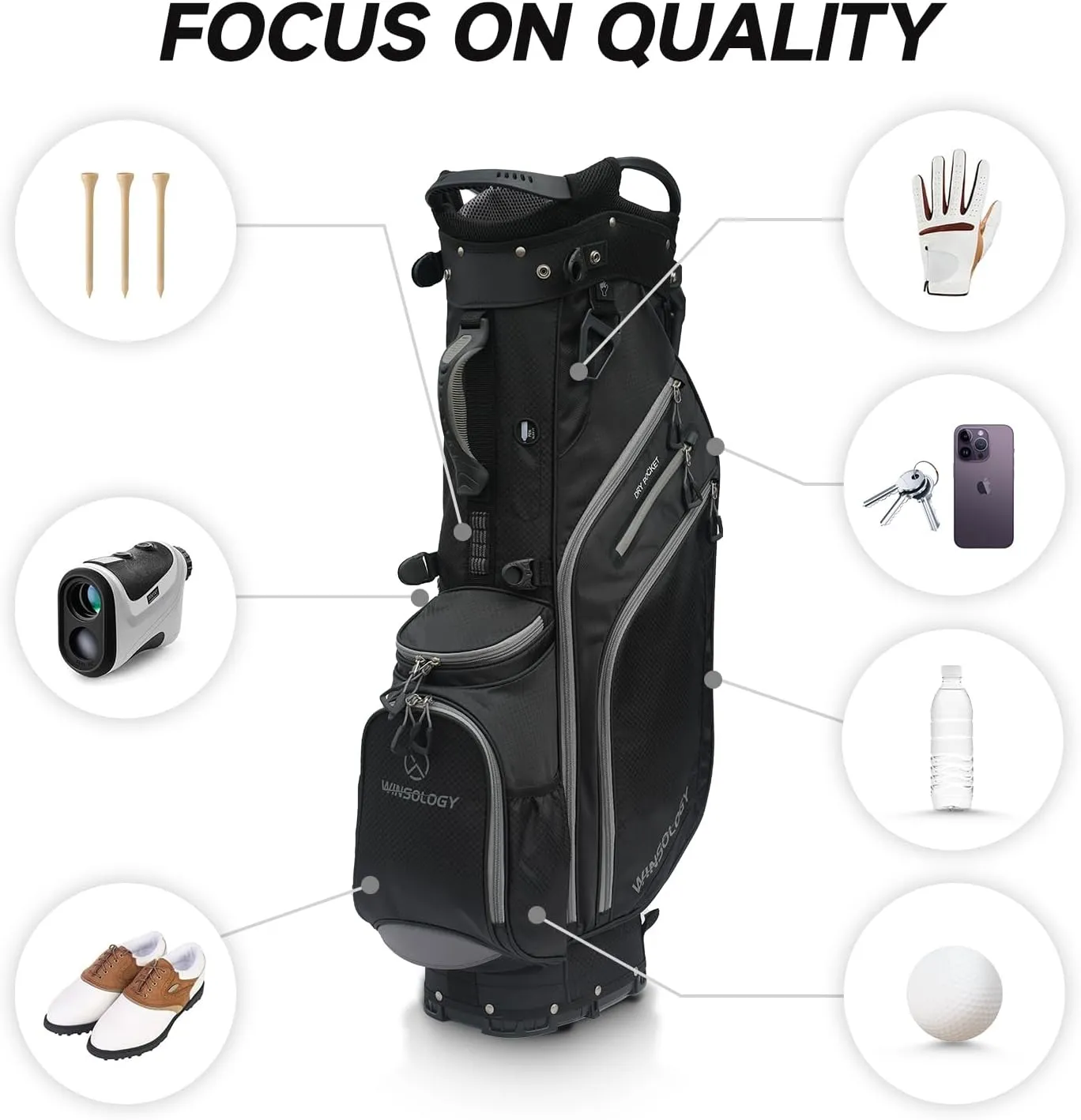 Pro Golf Stand Bag, 14 Way Top with Full Length Dividers, Lightweight Carry Bag with Dual Straps, Ergonomic Back Support, 10 Pockets with Cooler & Waterproof Pocket, for Men and Women