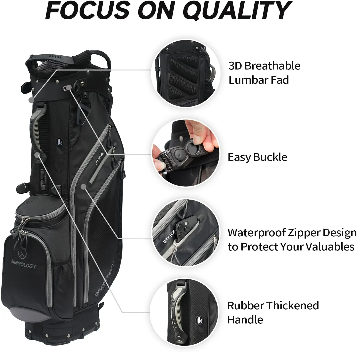 Pro Golf Stand Bag, 14 Way Top with Full Length Dividers, Lightweight Carry Bag with Dual Straps, Ergonomic Back Support, 10 Pockets with Cooler & Waterproof Pocket, for Men and Women