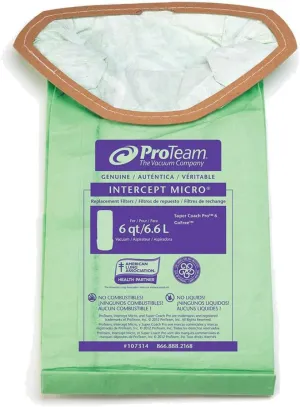 Proteam 107314 Vacum Bags, Commercial-Grade SuperCoach Pro 6 Vacuum Bag Filters Trap Dangerous Spores (10/pk)