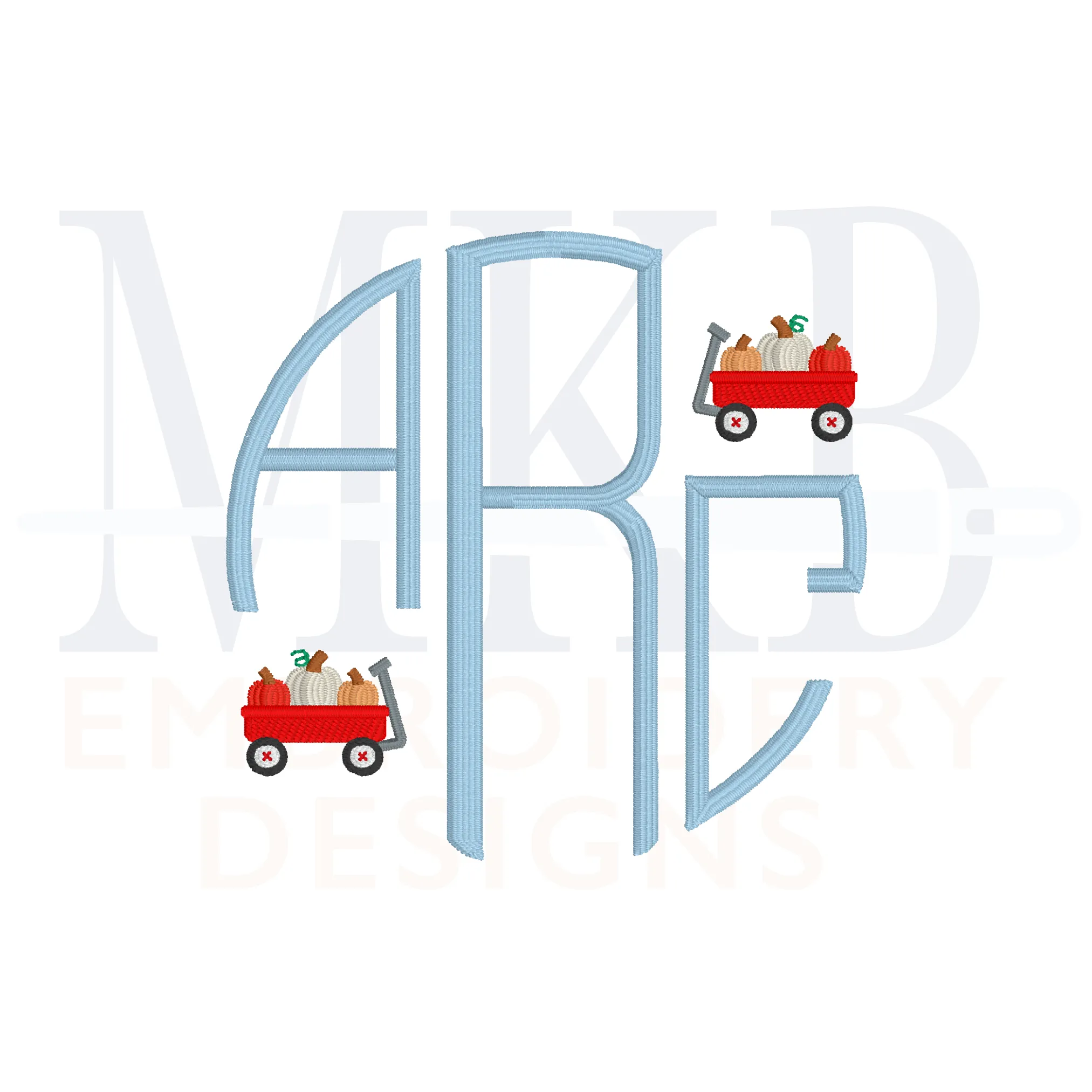 Pumpkin Trio Wagon Embroidery Design