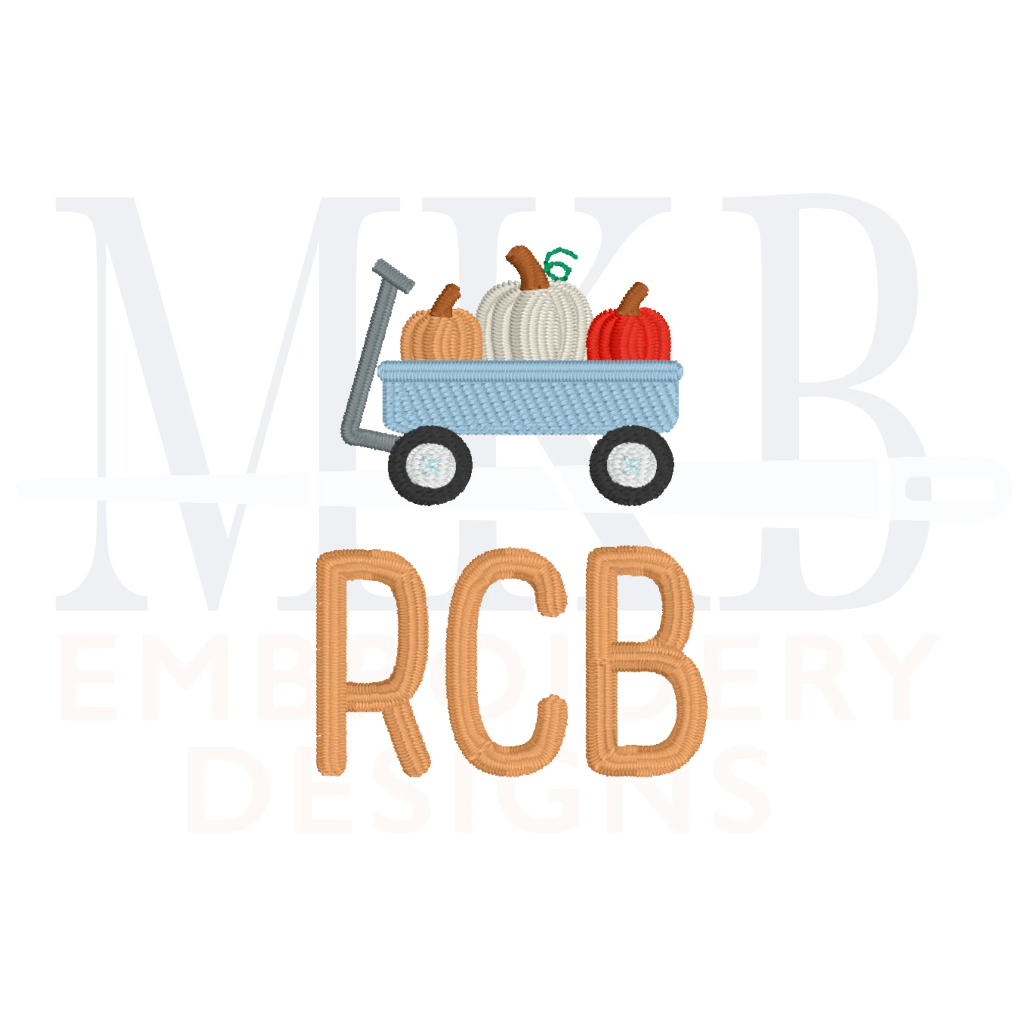 Pumpkin Trio Wagon Embroidery Design