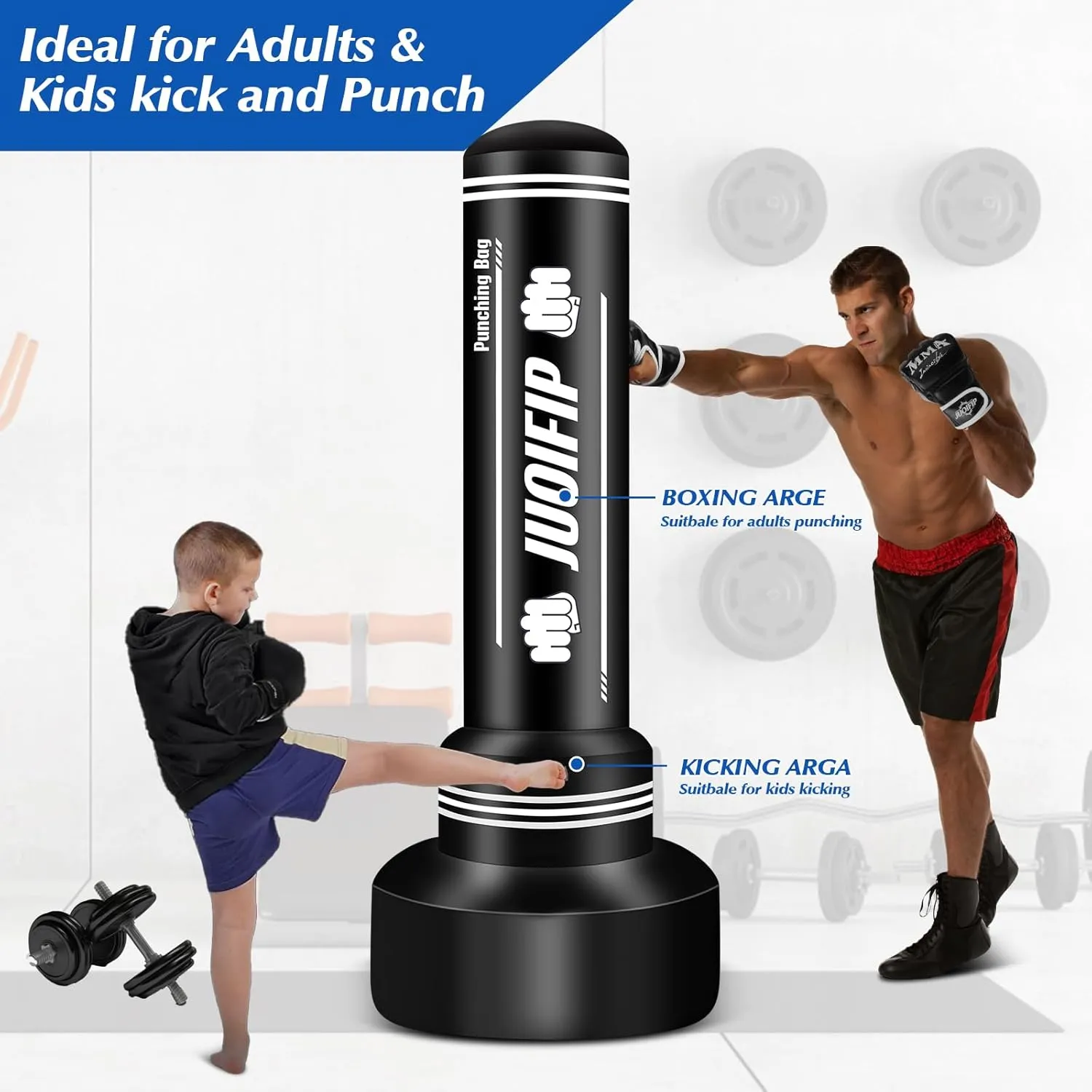 Punching Bag for Kids Adult, Inflatable Boxing Bag Men Standing Kickboxing Bag, Suitable for Kickboxing MMA Dummy Karate Home Gym Training Equipment for Men and Women
