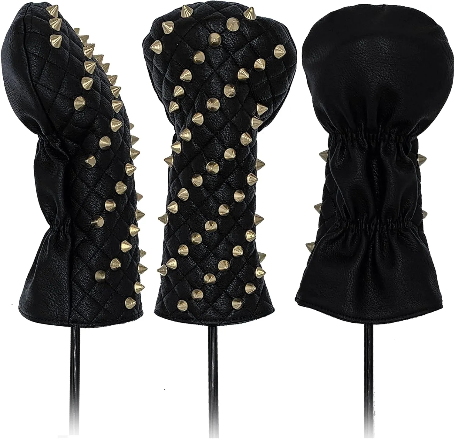 Punk Spike Spiky Stud PU Leather Golf Driver Headcover Black White for Men Women Golf Club Headcovers Fit Driver Fairway Wood Hybrid