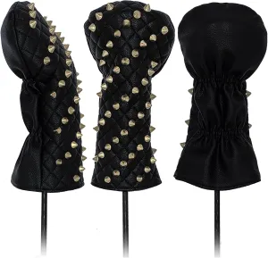 Punk Spike Spiky Stud PU Leather Golf Driver Headcover Black White for Men Women Golf Club Headcovers Fit Driver Fairway Wood Hybrid