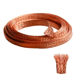QuQuyi 9.84ft 3/4 Inch Flat Copper Braided Ground Strap Wire Expandable Metal Sheath Square 10mm2 Screening Signal Wire Cable Shielded