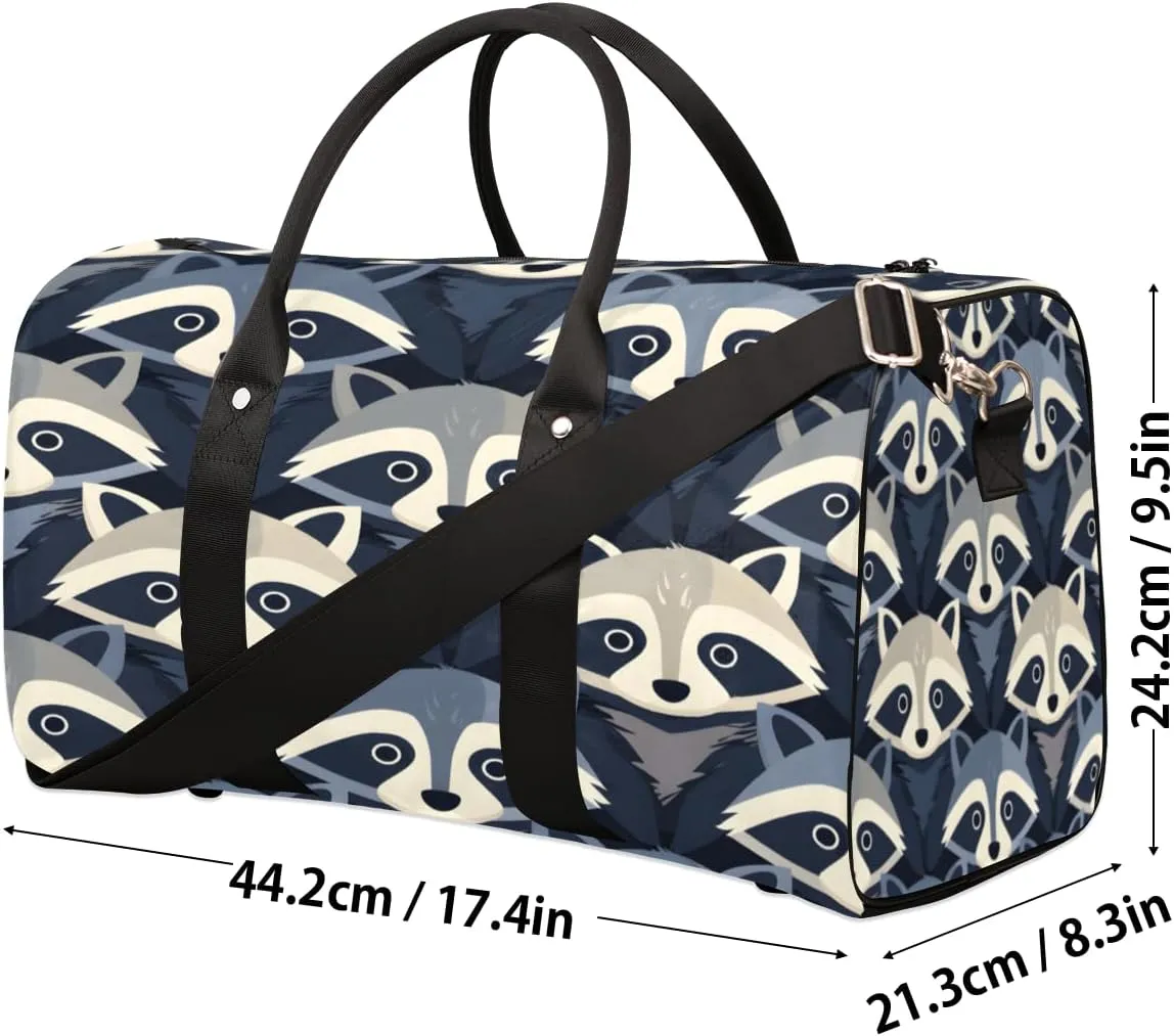 Raccoon Travel Duffle Bag, Sports Gym Bags for Women Men, Carry On Weekender Overnight Bag, Cute Workout Hospital Airplane Trips Bag