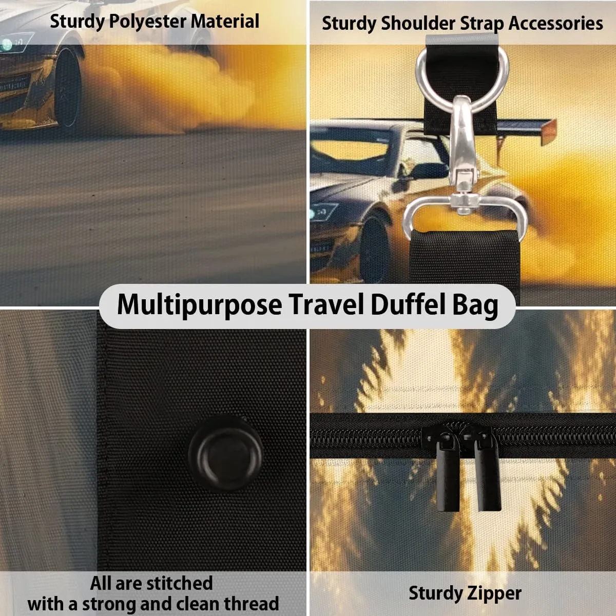 Racing Car Travel Duffel Bag for Women Men Waterproof Foldable Overnight Weekender Bag Large Capacity Sports Gym Bag