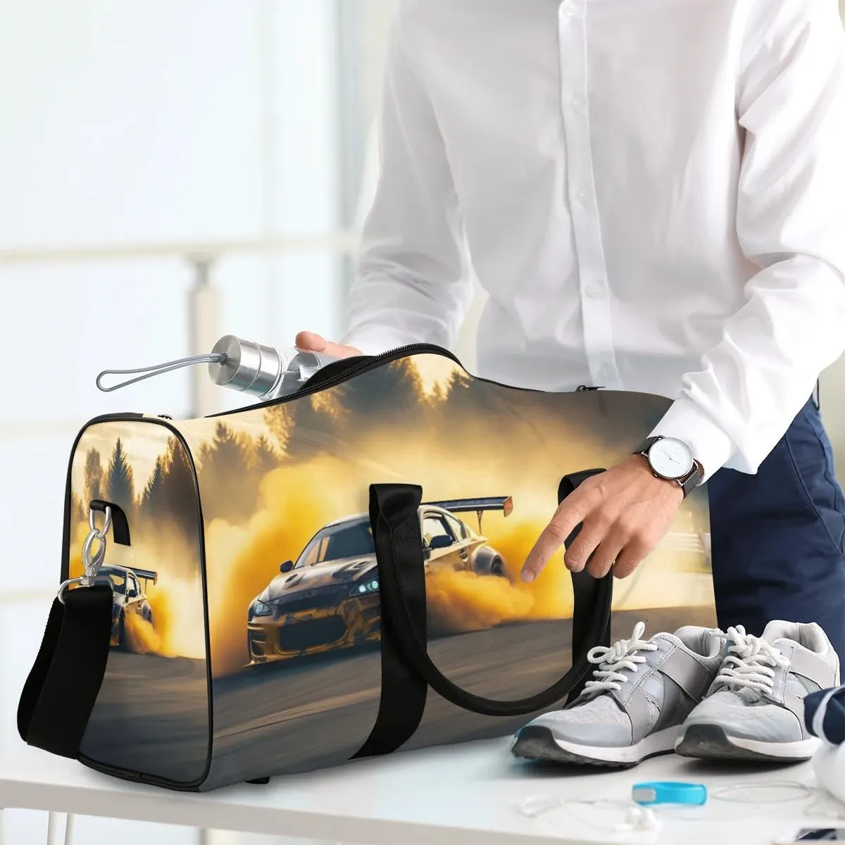 Racing Car Travel Duffel Bag for Women Men Waterproof Foldable Overnight Weekender Bag Large Capacity Sports Gym Bag