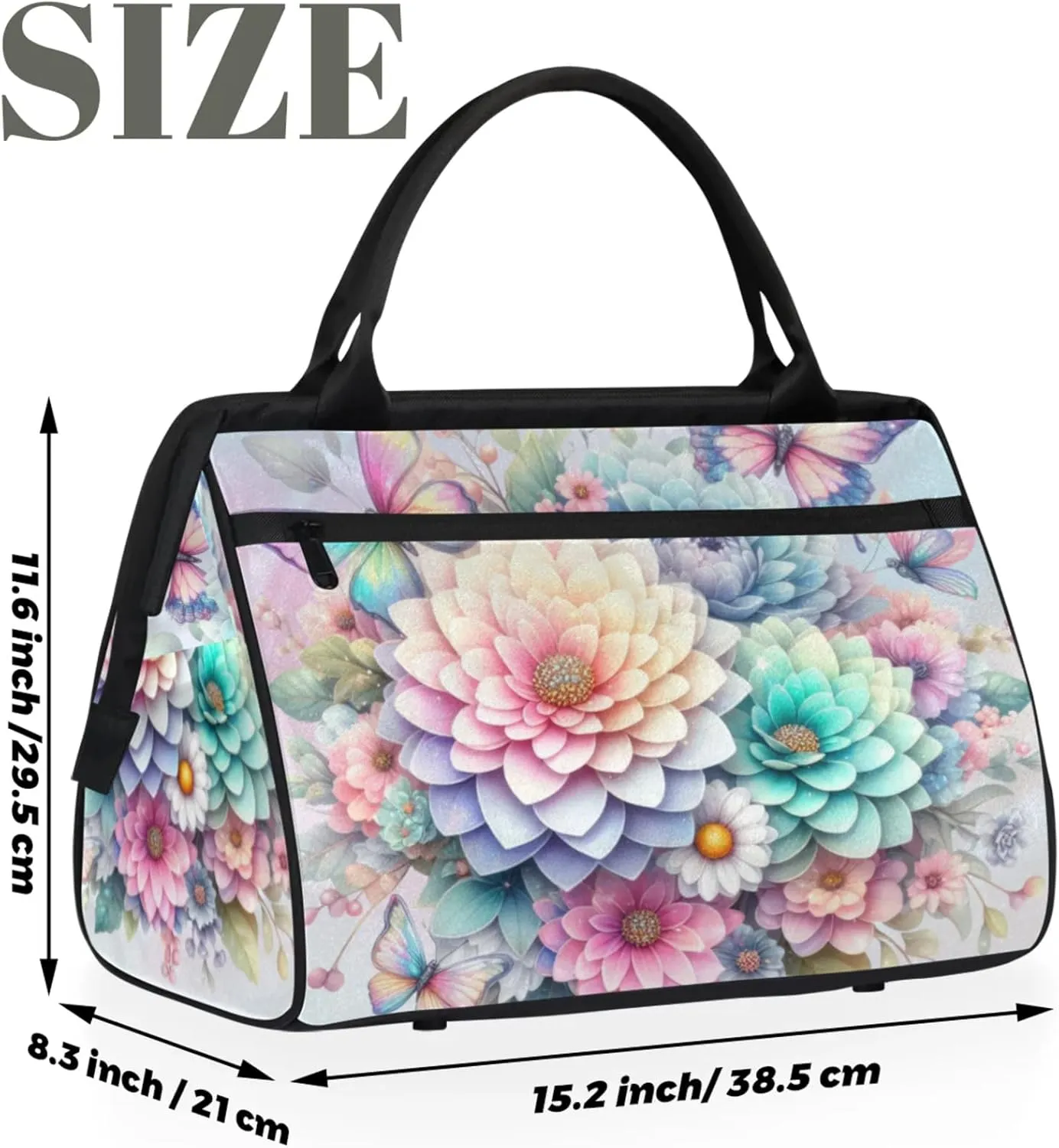 Rainbow Flower Gym Bag for Women Men Travel Sports Duffel Bag with Trolley Sleeve Waterproof Sports Gym Bag Weekender Overnight Bag Carry On Tote Bag for Travel Gym Sport