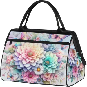 Rainbow Flower Gym Bag for Women Men Travel Sports Duffel Bag with Trolley Sleeve Waterproof Sports Gym Bag Weekender Overnight Bag Carry On Tote Bag for Travel Gym Sport