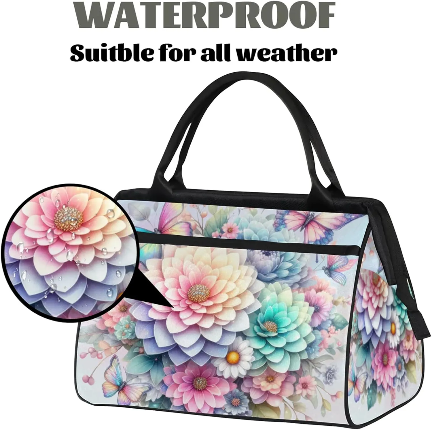Rainbow Flower Gym Bag for Women Men Travel Sports Duffel Bag with Trolley Sleeve Waterproof Sports Gym Bag Weekender Overnight Bag Carry On Tote Bag for Travel Gym Sport
