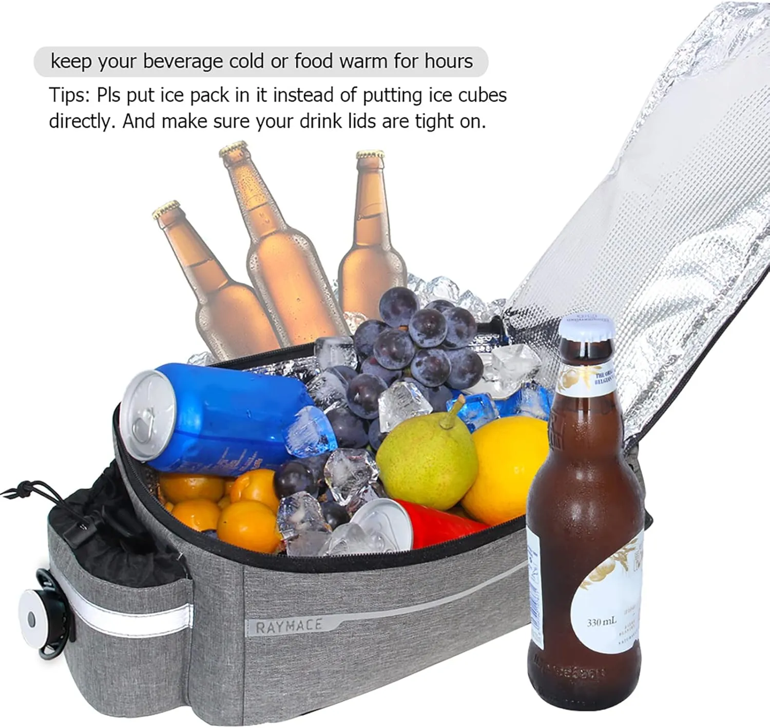 RAYMACE Bike Rear Rack Bag with Tail Light, Bike Truck Cooler Bag for Warm or Cold Items