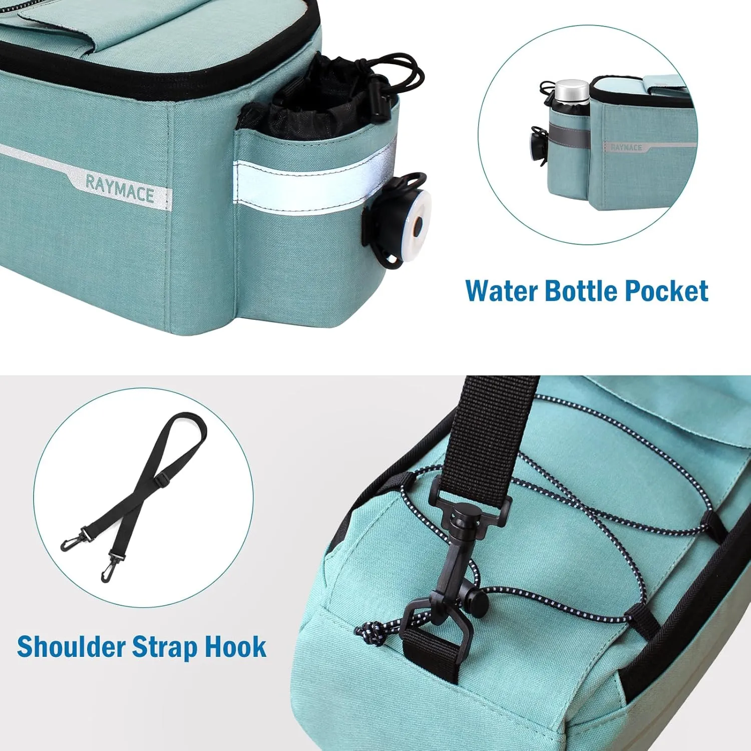RAYMACE Bike Rear Rack Bag with Tail Light, Bike Truck Cooler Bag for Warm or Cold Items