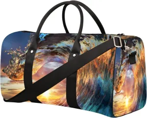 Realistic Waves Spectacular Travel Duffel Bag for Women Men Small Sport Gym Bag Waterproof Weekender Overnight Lightweight Carry on Foldable Gym Bag for Training Swim Yoga Traveling Handbag