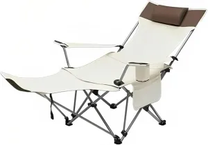 Reclining Camping Chair with Foot Rest, Portable Adjustable Folding Chairs with Headrest & Cup Holders & Storage Bag, Supports up to 330 pounds, for Camping Fishing and Other Outdoor
