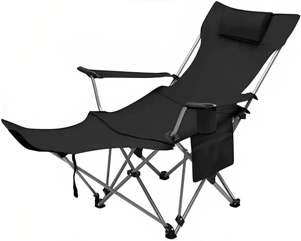 Reclining Camping Chair with Foot Rest, Portable Adjustable Folding Chairs with Headrest & Cup Holders & Storage Bag, Supports up to 330 pounds, for Camping Fishing and Other Outdoor