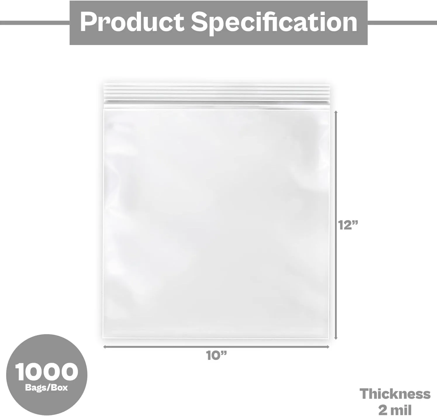 Reclosable Bags 10" x 12" 2 Mil Clear Zipper Plastic Bag Pack of 1000 Count