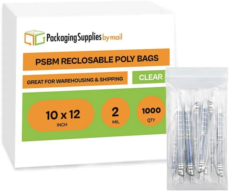 Reclosable Bags 10" x 12" 2 Mil Clear Zipper Plastic Bag Pack of 1000 Count
