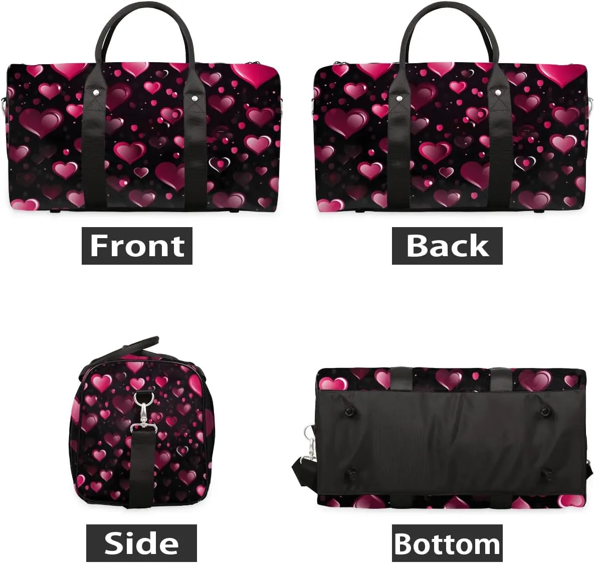 Red Heart Shape Valentines Day Travel Duffel Bag for Women Men Waterproof Foldable Overnight Weekender Bag Large Capacity Sports Gym Bag