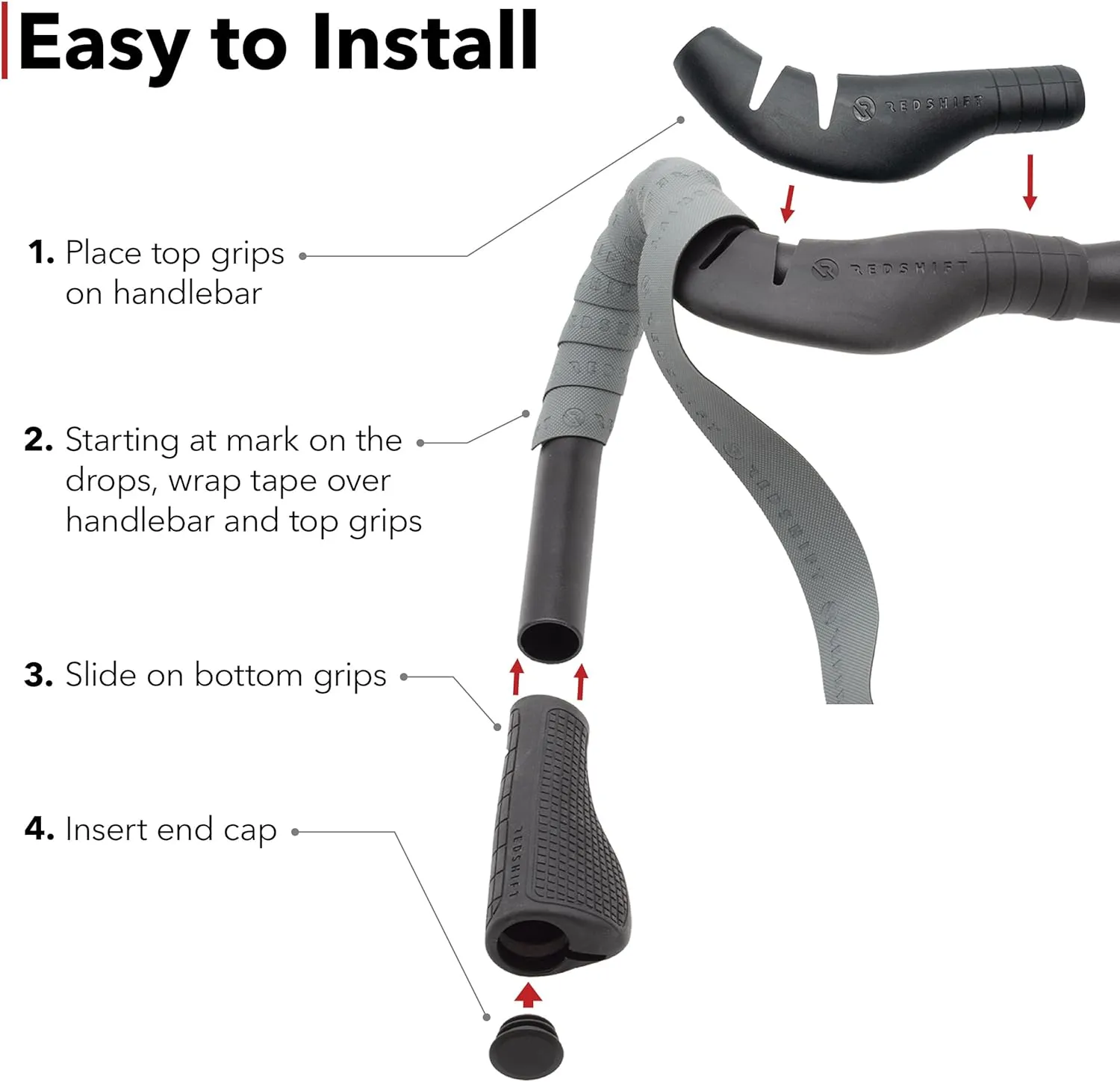 REDSHIFT Cruise Control Drop Bar Grips for Road Bike Handlebars, fits All Drop Bar Handlebars for Road, Gravel and Fixie Bicycles, Ergonomic Comfort Cycling Accessory