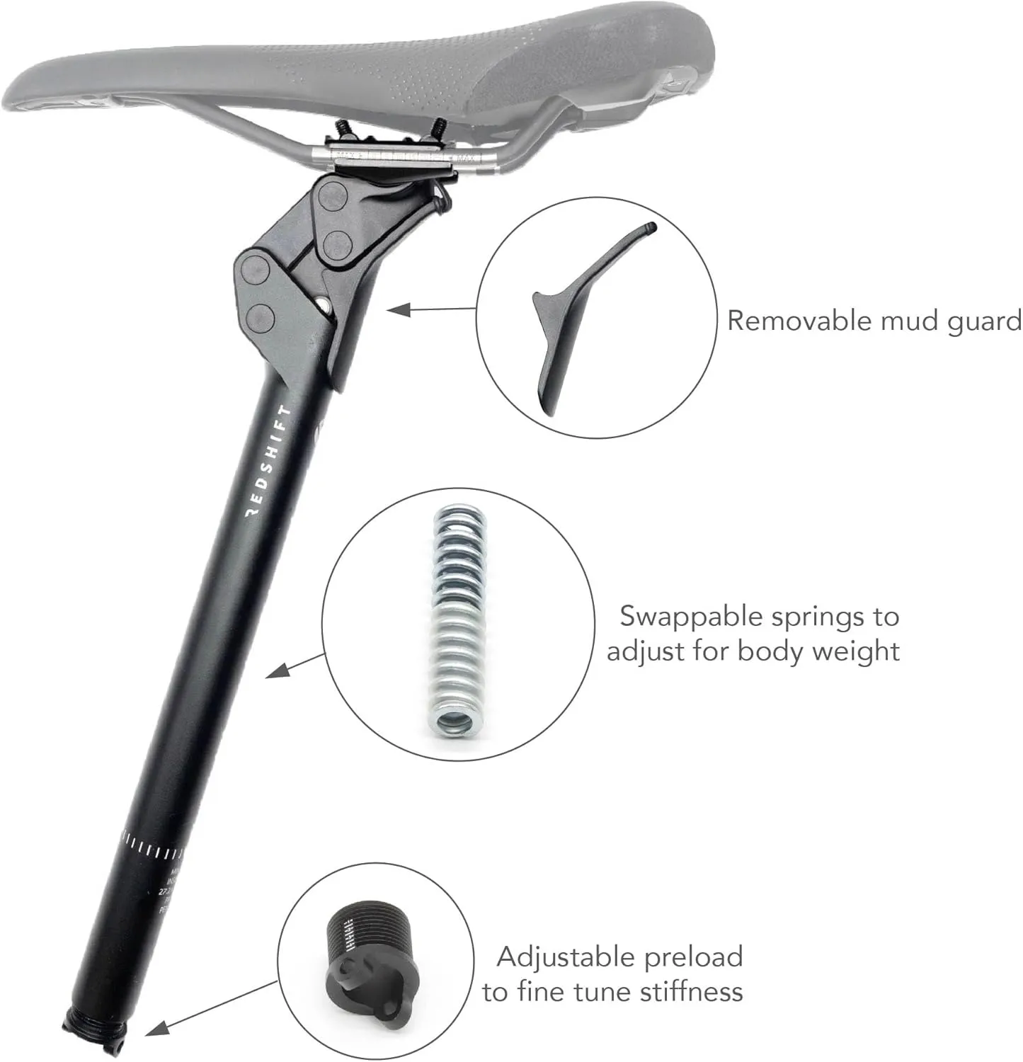 REDSHIFT ShockStop Suspension Seatpost for Bicycles, Shock-Absorber Bike Seat Post for Road, Gravel, Hybrid, and E-Bikes