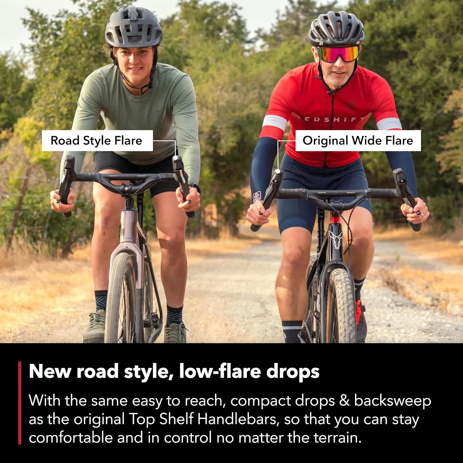 REDSHIFT Top Shelf Low Flare Handlebar for Road, Gravel, Touring, and Commuter Bikes, Aluminum Drop Bar, with 50mm of Rise, 47cm Width