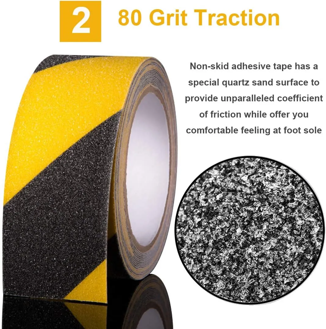 RELIANCER Anti Slip Safety Grip Tape 4inx60ft Non Skid Tread Safety Tape with High Traction Grit Yellow & Black Marking Self-Adhesive Tape Hazard Caution Warning Tape for Stairs Steps Deck