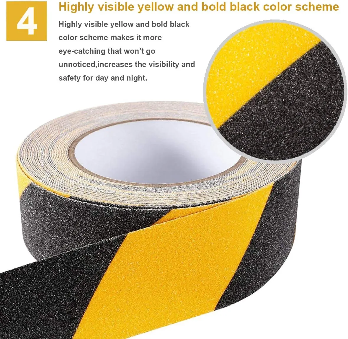 RELIANCER Anti Slip Safety Grip Tape 4inx60ft Non Skid Tread Safety Tape with High Traction Grit Yellow & Black Marking Self-Adhesive Tape Hazard Caution Warning Tape for Stairs Steps Deck