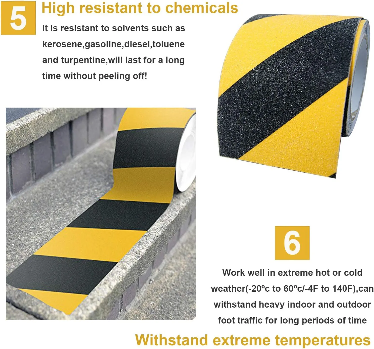 RELIANCER Anti Slip Safety Grip Tape 4inx60ft Non Skid Tread Safety Tape with High Traction Grit Yellow & Black Marking Self-Adhesive Tape Hazard Caution Warning Tape for Stairs Steps Deck