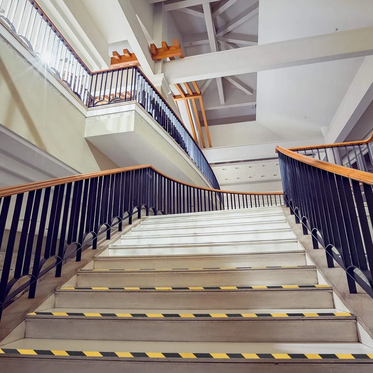 RELIANCER Anti Slip Safety Grip Tape 4inx60ft Non Skid Tread Safety Tape with High Traction Grit Yellow & Black Marking Self-Adhesive Tape Hazard Caution Warning Tape for Stairs Steps Deck