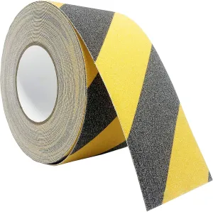 RELIANCER Anti Slip Safety Grip Tape 4inx60ft Non Skid Tread Safety Tape with High Traction Grit Yellow & Black Marking Self-Adhesive Tape Hazard Caution Warning Tape for Stairs Steps Deck