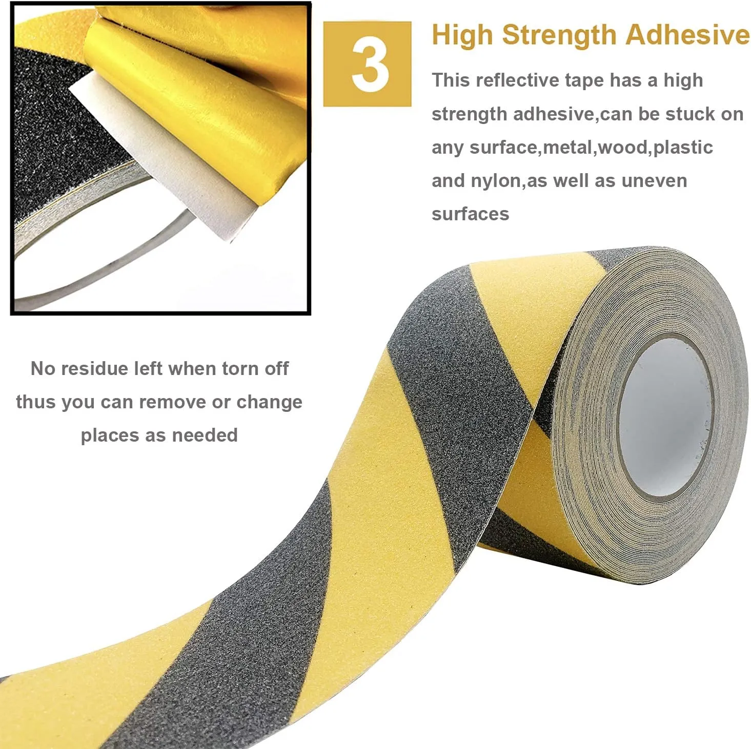 RELIANCER Anti Slip Safety Grip Tape 4inx60ft Non Skid Tread Safety Tape with High Traction Grit Yellow & Black Marking Self-Adhesive Tape Hazard Caution Warning Tape for Stairs Steps Deck