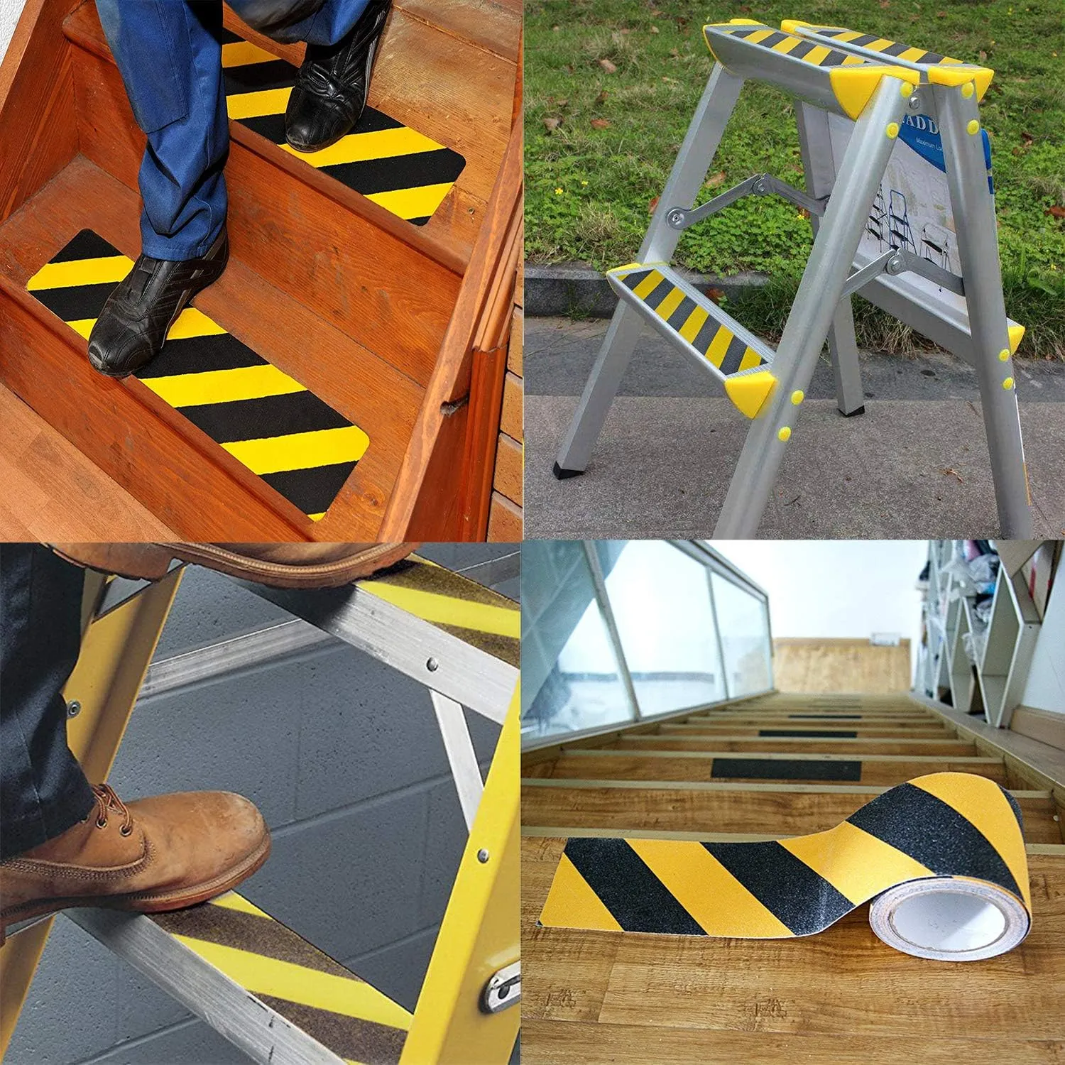 RELIANCER Anti Slip Safety Grip Tape 4inx60ft Non Skid Tread Safety Tape with High Traction Grit Yellow & Black Marking Self-Adhesive Tape Hazard Caution Warning Tape for Stairs Steps Deck
