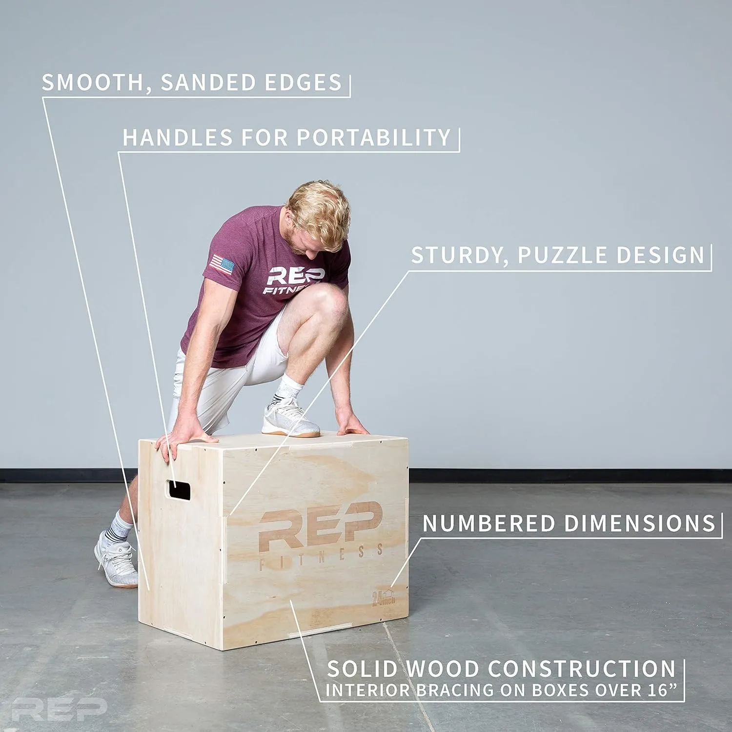 REP FITNESS Unassembled 3 in 1 Wood Plyometric Box for Jump Training and Conditioning 30/24/20, 24/20/16, 20/18/16, 16/14/12 …