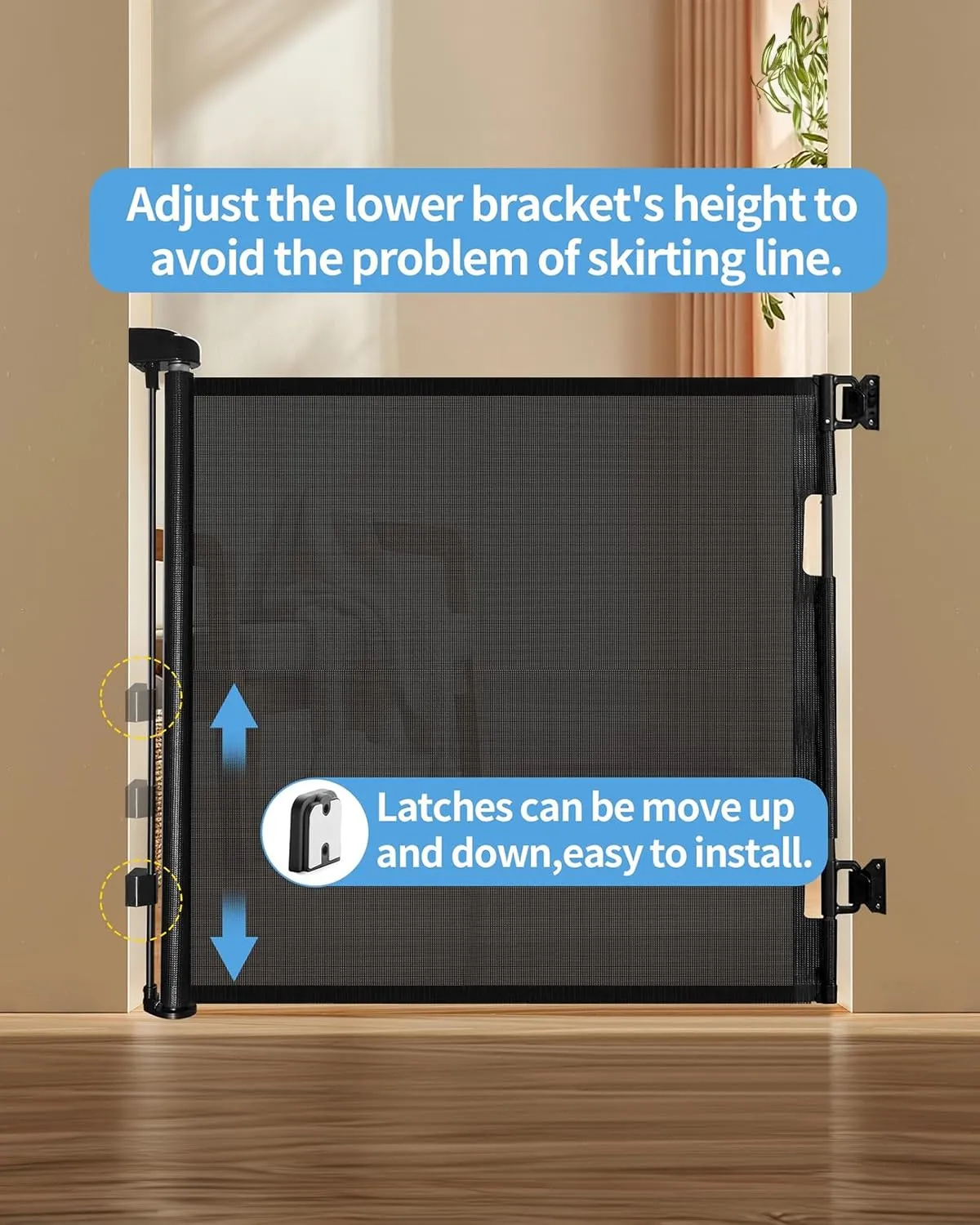 Retractable Baby Gate,Mesh Baby Gate or Mesh Dog Gate,33" Tall,Extends up to 55" Wide,Child Safety Gate for Doorways, Stairs, Hallways, Indoor/Outdoor（Black,33"x55"