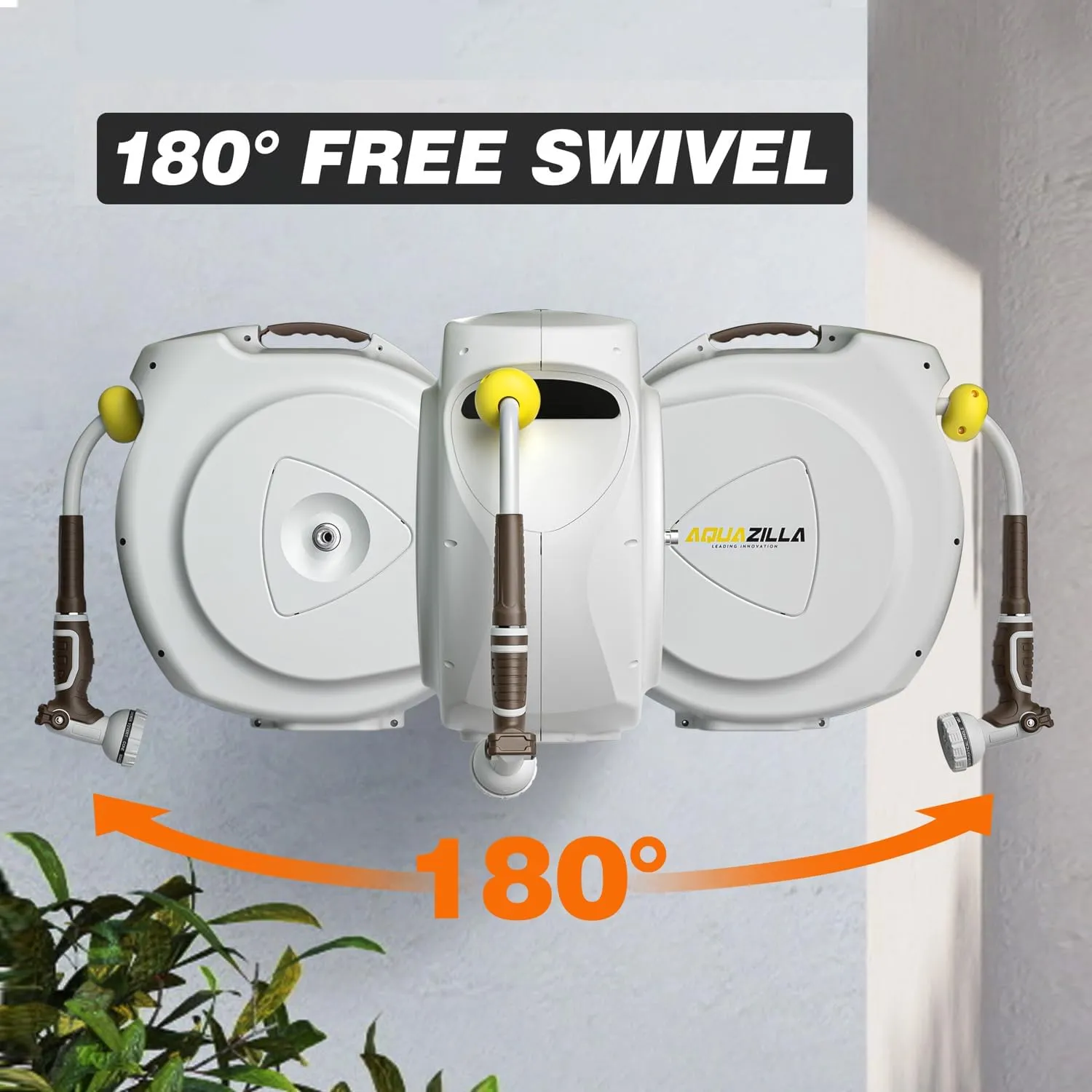 Retractable Garden Hose Reel, 5/8 in 100 6 ft, Heavy Duty Wall Mounted Water Hose Reel, Spring Power Automatic Rewind, Any Length Lock, 180° Swivel Bracket, 10 Pattern Spray Nozzle