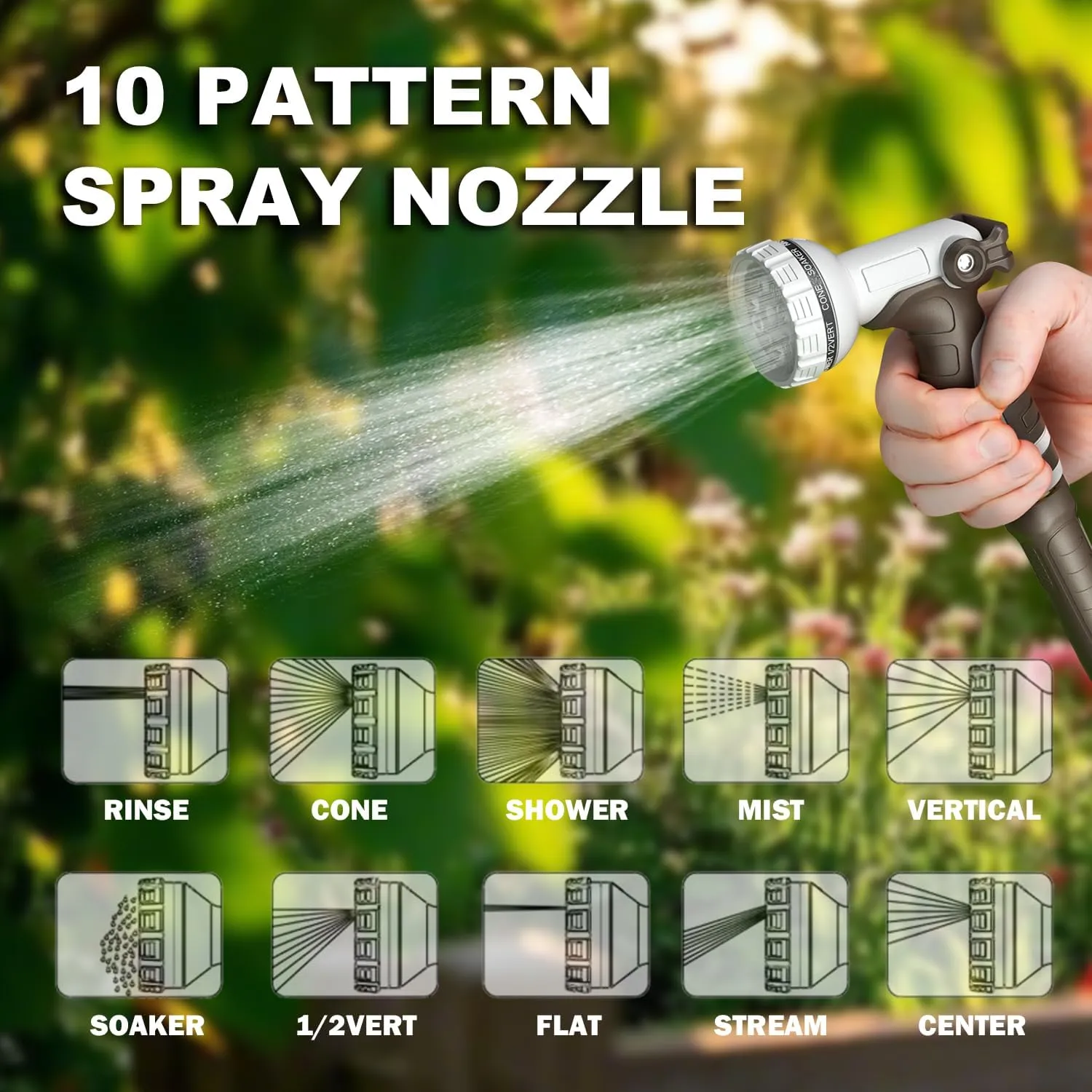 Retractable Garden Hose Reel, 5/8 in 100 6 ft, Heavy Duty Wall Mounted Water Hose Reel, Spring Power Automatic Rewind, Any Length Lock, 180° Swivel Bracket, 10 Pattern Spray Nozzle