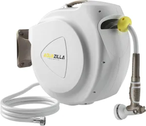 Retractable Garden Hose Reel, 5/8 in 100 6 ft, Heavy Duty Wall Mounted Water Hose Reel, Spring Power Automatic Rewind, Any Length Lock, 180° Swivel Bracket, 10 Pattern Spray Nozzle