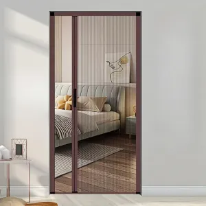 Retractable Screen Door,No-Drilling Folding Screen Door for Single or Double Door,Low-Profile Tracks Sliding Door with Aluminum Frame,Keeping Insects Out,Custom Size (Brown)